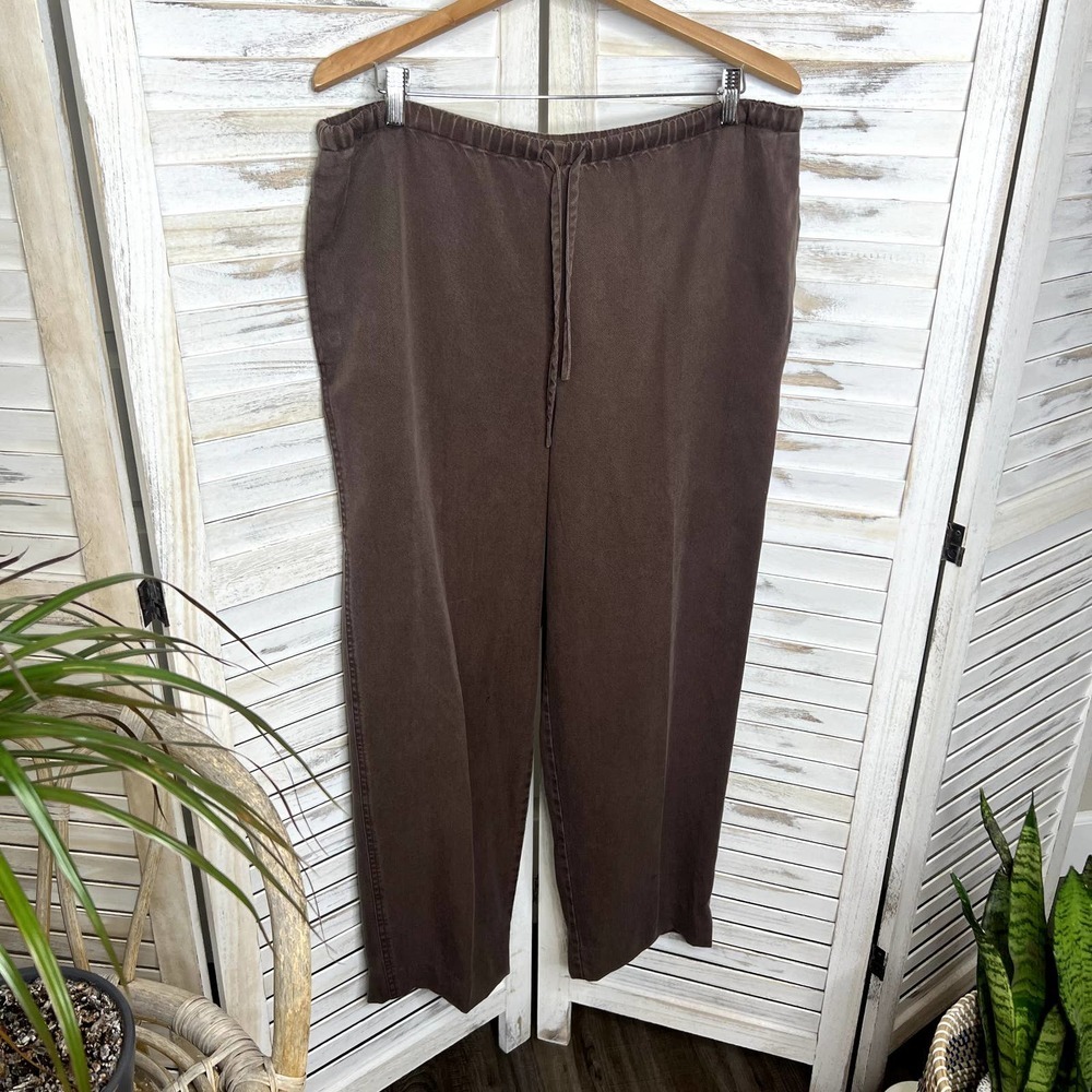 J. JILL VINTAGE Women's Tencel Lyocell Drawstring Wide Leg Lagenlook Pants Brn M - Picture 2 of 12